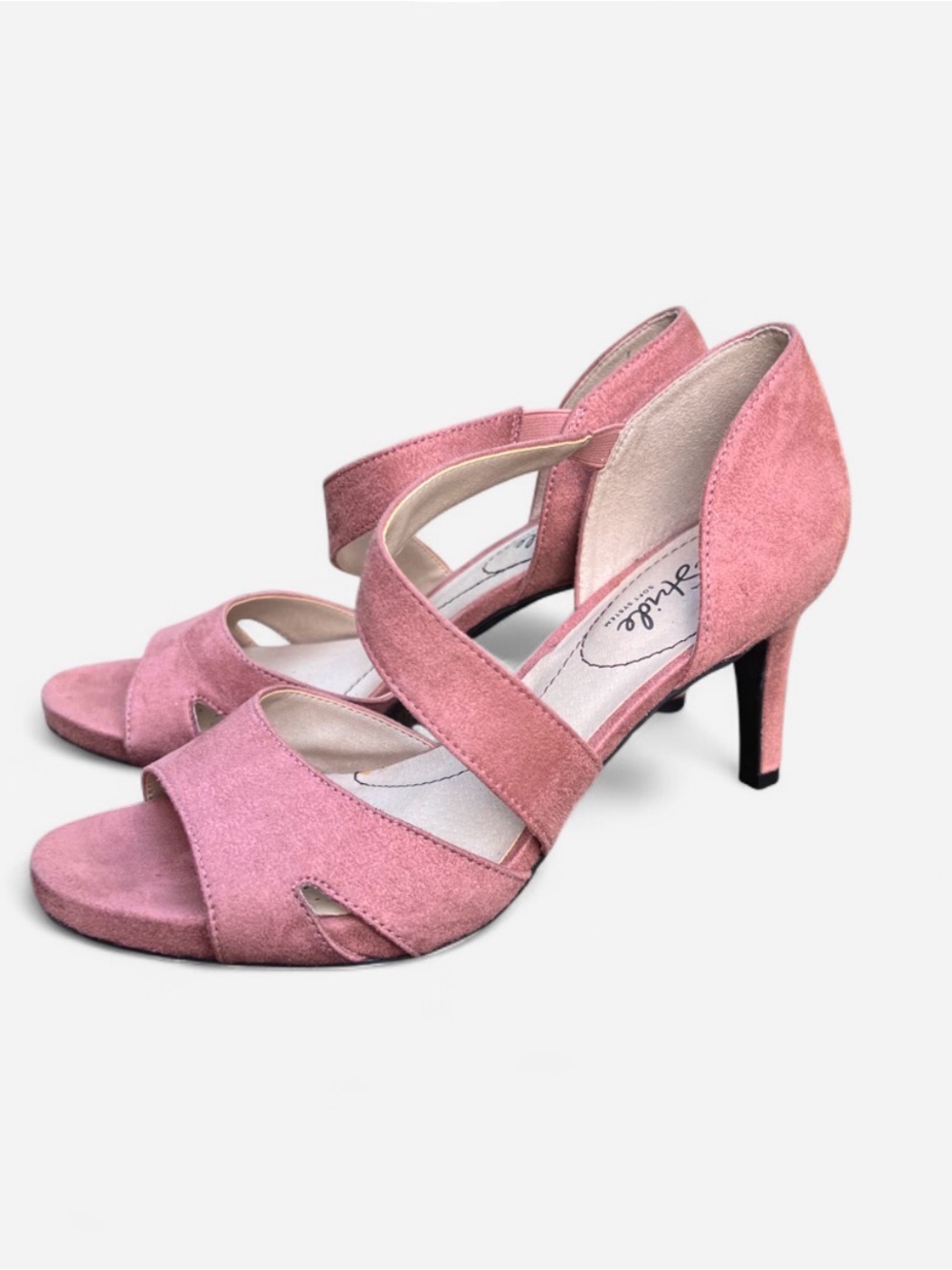 Life Stride Pink Suede Crisscross Heel Sandals